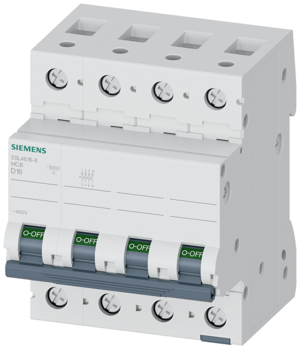 Automático magnetotérmico 400 V 10 kA, 3+N polos, D, 16 A