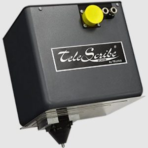 Vista frontal del sistema Telesis TeleScribe SC2000 para grabado por rayado profundo y silencioso en metales